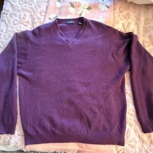 John Ashford Men's Deep Purple V-Neck Sweater, 100% Cashmere